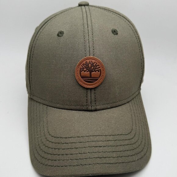 Timberland Hat Cap Strap Back Mens Green Canvas Leather Patch Original 10061 - Picture 1 of 5